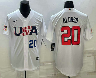 USA Baseball Team #20 Pete Alonso Number 2023 White World Baseball Classic Stitched Jerseys