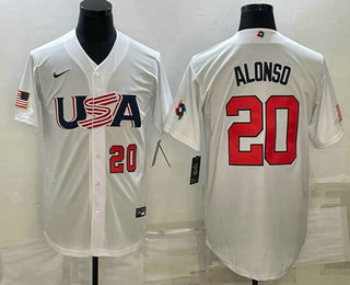 USA Baseball Team #20 Pete Alonso Number 2023 White World Baseball Classic Stitched Jersey
