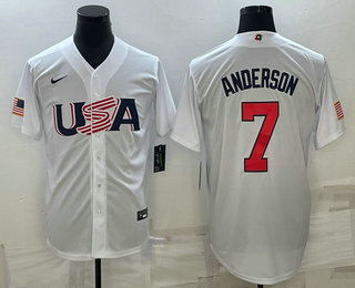 USA Baseball Team #7 Tim Anderson 2023 White World Baseball Classic Stitched Jerseys