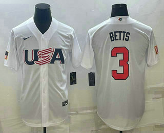 USA Baseball Team #3 Mookie Betts 2023 White World Baseball Classic Replica Stitched Jersey