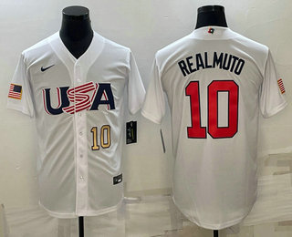 USA Baseball Team #10 JT Realmuto Number 2023 White World Baseball Classic Stitched Jersey
