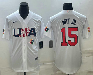 USA Baseball Team #15 Bobby Witt Jr Number 2023 White World Baseball Classic Replica Stitched Jersey