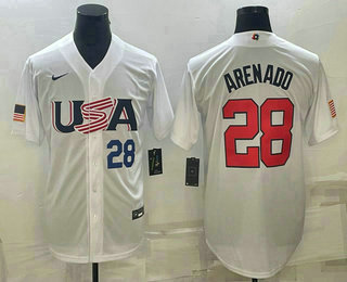 USA Baseball Team #28 Nolan Arenado Number 2023 White World Baseball Classic Replica Stitched Jersey