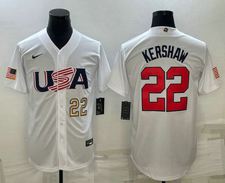 USA Baseball Team #22 Clayton Kershaw Number 2023 White World Baseball Classic Stitched Jerseys