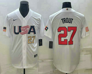 USA Baseball Team #27 Mike Trout Number 2023 White World Baseball Classic Replica Stitched Jerseys