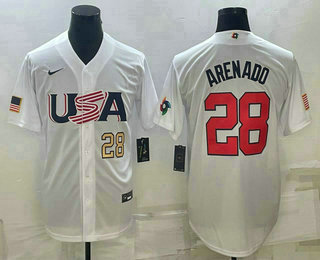USA Baseball Team #28 Nolan Arenado Number 2023 White World Baseball Classic Replica Stitched Jersey