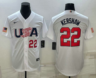USA Baseball Team #22 Clayton Kershaw Number 2023 White World Baseball Classic Stitched Jersey
