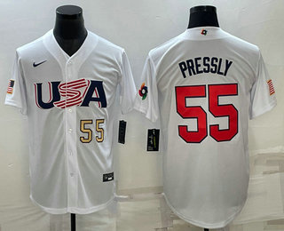 USA Baseball Team #55 Ryan Pressly Number 2023 White World Baseball Classic Stitched Jersey