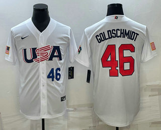 USA Baseball Team #46 Paul Goldschmidt Number 2023 White World Baseball Classic Stitched Jersey - Click Image to Close