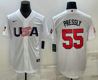 USA Baseball Team #55 Ryan Pressly 2023 White World Baseball Classic Stitched Jerseys
