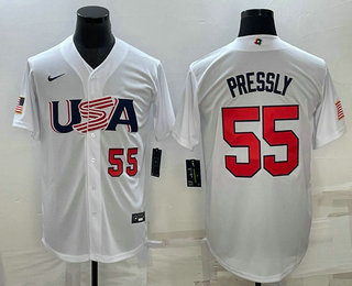 USA Baseball Team #55 Ryan Pressly Number 2023 White World Baseball Classic Stitched Jerseys - Click Image to Close