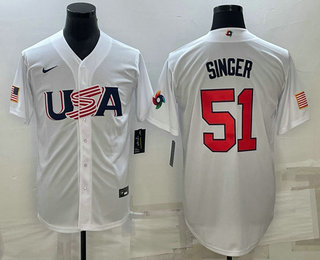 USA Baseball Team #51 Brady Singer 2023 White World Baseball Classic Stitched Jerseys - Click Image to Close