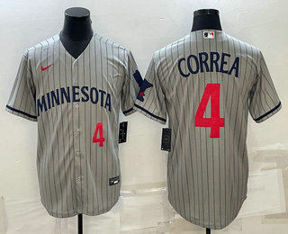 Minnesota Twins #4 Carlos Correa Number 2023 Grey Home Team Cool Base Stitched Jersey