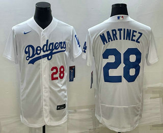 Los Angeles Dodgers #28 JD Martinez Number White Flex Base Stitched Baseball Jersey