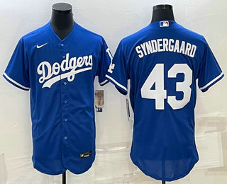 Los Angeles Dodgers #43 Noah Syndergaard Blue Stitched MLB Flex Base Nike Jersey