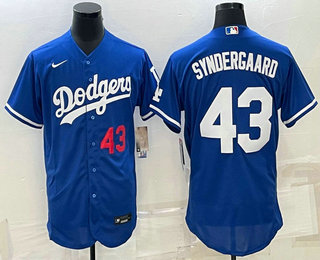 Los Angeles Dodgers #43 Noah Syndergaard Number Blue Stitched MLB Flex Base Nike Jersey - Click Image to Close