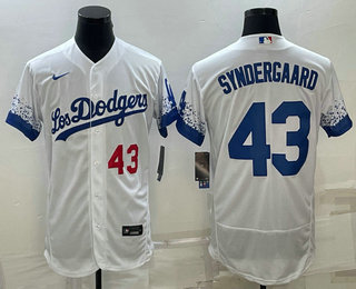 Los Angeles Dodgers #43 Noah Syndergaard Number White 2022 City Connect Flex Base Stitched Jersey - Click Image to Close