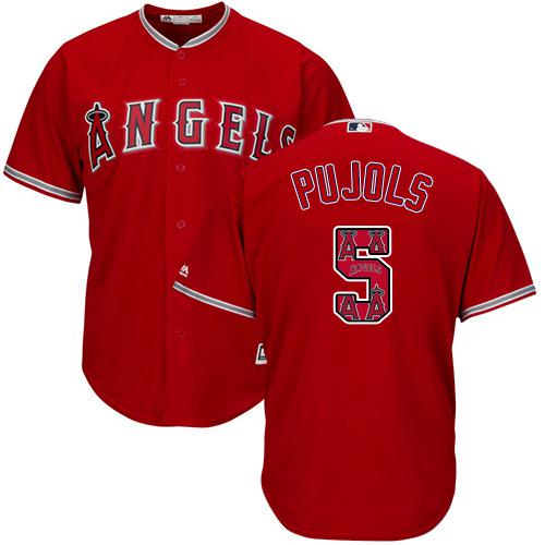 Angels of Anaheim #5 Albert Pujols Red Team Logo Fashion Stitched MLB Jersey