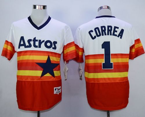 Astros #1 Carlos Correa White/Orange 1980 Turn Back The Clock Stitched MLB Jersey - Click Image to Close