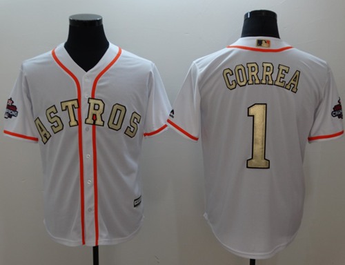 Astros #1 Carlos Correa White 2017 World Series Champions Gold Program Cool Base Stitched MLB Jersey