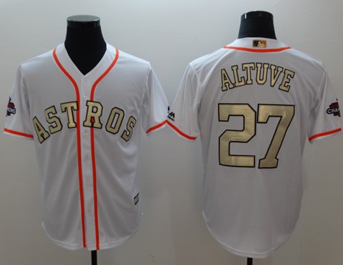 Astros #27 Jose Altuve White 2017 World Series Champions Gold Program Cool Base Stitched MLB Jersey - Click Image to Close
