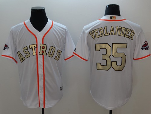 Astros #35 Justin Verlander White 2017 World Series Champions Gold Program Cool Base Stitched MLB Je