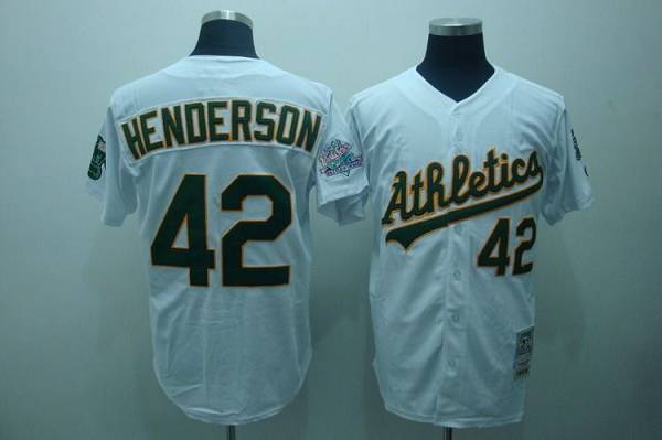 Mitchell and Ness Athletics #42 Dave Henderson Stitched White Throwback MLB Jersey - Click Image to Close