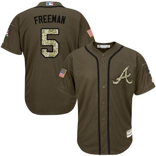 Braves #5 Freddie Freeman Green Salute to Service Stitched MLB Jersey - Click Image to Close
