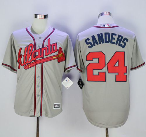 Braves #24 Deion Sanders Grey New Cool Base Stitched MLB Jersey - Click Image to Close