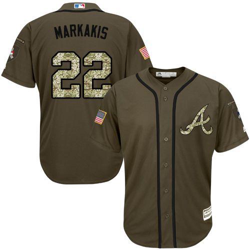 Braves #22 Nick Markakis Green Salute to Service Stitched MLB Jersey - Click Image to Close