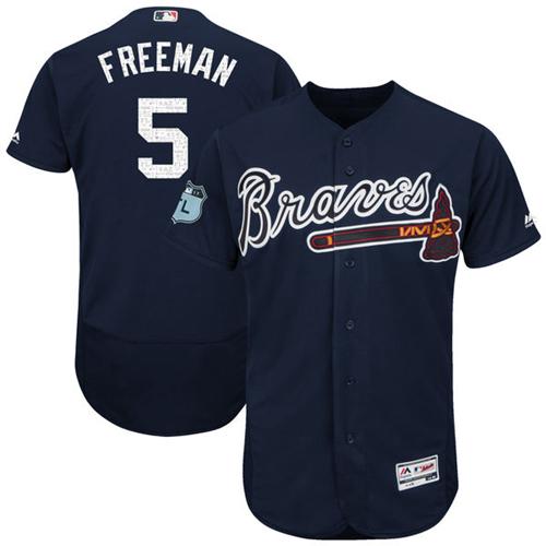 Braves #5 Freddie Freeman Navy Blue 2017 Spring Training Authentic Flex Base Stitched MLB Jersey - Click Image to Close