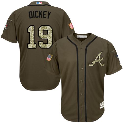 Braves #19 R.A. Dickey Green Salute to Service Stitched MLB Jersey