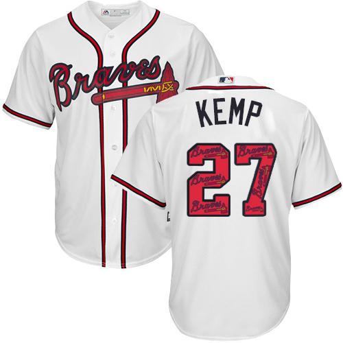 Braves #27 Matt Kemp White Team Logo Fashion Stitched MLB Jersey - Click Image to Close