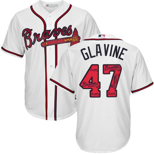 Braves #47 Tom Glavine White Team Logo Fashion Stitched MLB Jersey - Click Image to Close