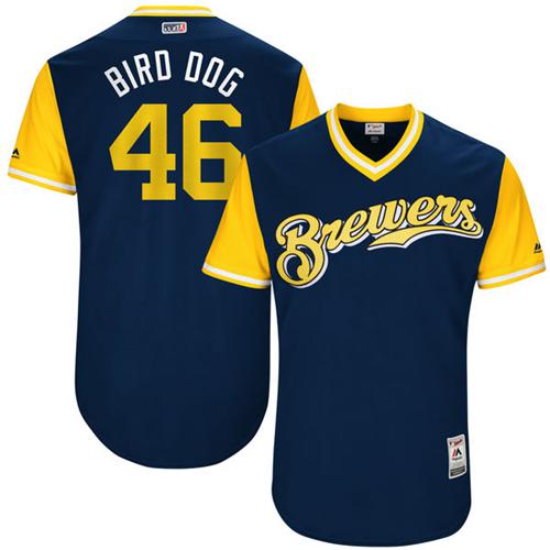 Brewers #46 Corey Knebel Navy "Bird Dog" Players Weekend Authentic Stitched MLB Jersey