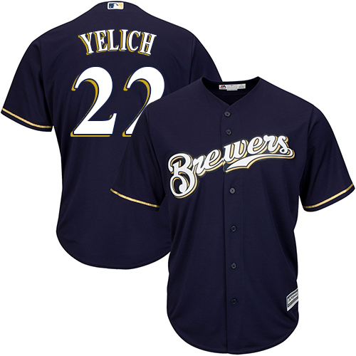 Brewers #22 Christian Yelich Navy Blue New Cool Base Stitched MLB Jersey - Click Image to Close