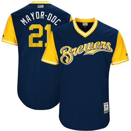 Brewers #21 Travis Shaw Navy "Mayor-Ddc" Players Weekend Authentic Stitched MLB Jersey
