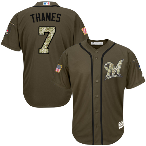 Brewers #7 Eric Thames Green Salute to Service Stitched MLB Jersey - Click Image to Close