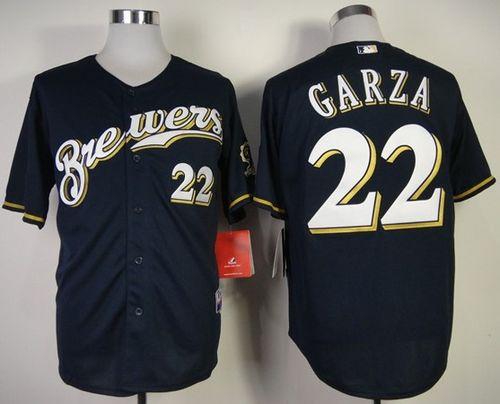 Brewers #22 Matt Garza Navy Blue Cool Base Stitched MLB Jersey - Click Image to Close