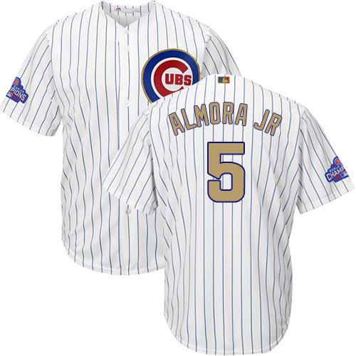Cubs #5 Albert Almora Jr. White(Blue Strip) 2017 Gold Program Cool Base Stitched MLB Jersey