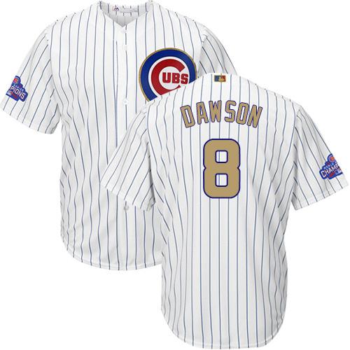 Cubs #8 Andre Dawson White(Blue Strip) 2017 Gold Program Cool Base Stitched MLB Jersey