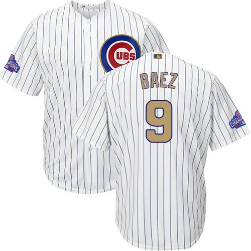 Cubs #9 Javier Baez White(Blue Strip) 2017 Gold Program Cool Base Stitched MLB Jersey