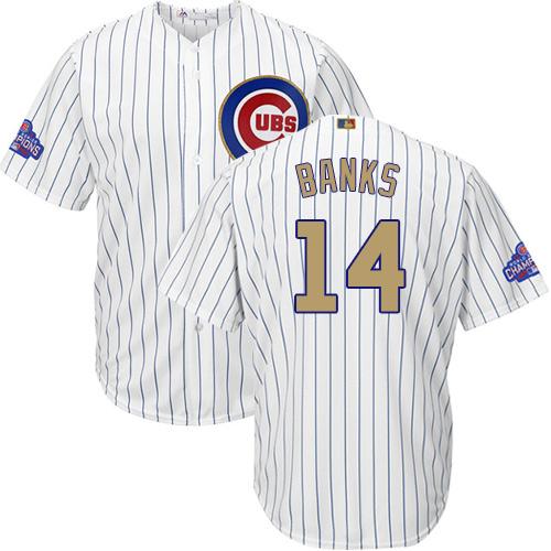 Cubs #14 Ernie Banks White(Blue Strip) 2017 Gold Program Cool Base Stitched MLB Jersey