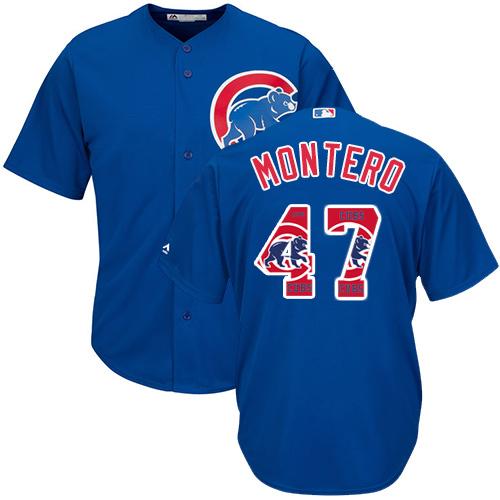 Cubs #47 Miguel Montero Blue Team Logo Fashion Stitched MLB Jersey