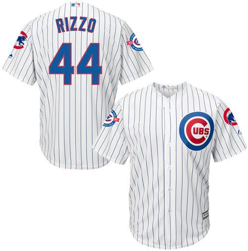 Cubs #44 Anthony Rizzo White Strip New Cool Base with 100 Years at Wrigley Field Commemorative Patch