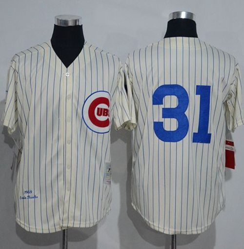 Mitchell And Ness 1969 Cubs #31 Greg Maddux Cream Strip Throwback Stitched MLB Jersey