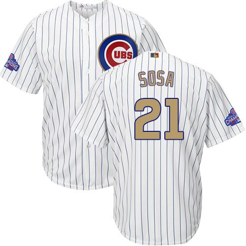Cubs #21 Sammy Sosa White(Blue Strip) 2017 Gold Program Cool Base Stitched MLB Jersey