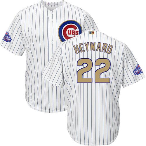 Cubs #22 Jason Heyward White(Blue Strip) 2017 Gold Program Cool Base Stitched MLB Jersey
