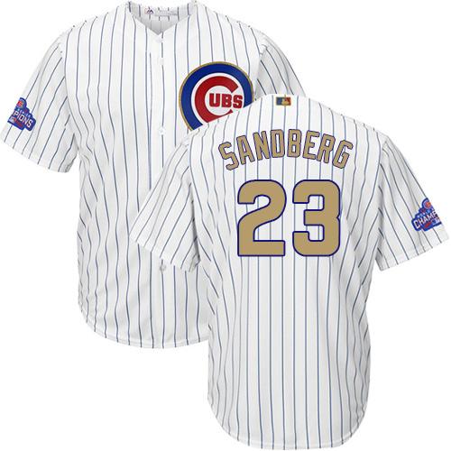 Cubs #23 Ryne Sandberg White(Blue Strip) 2017 Gold Program Cool Base Stitched MLB Jersey