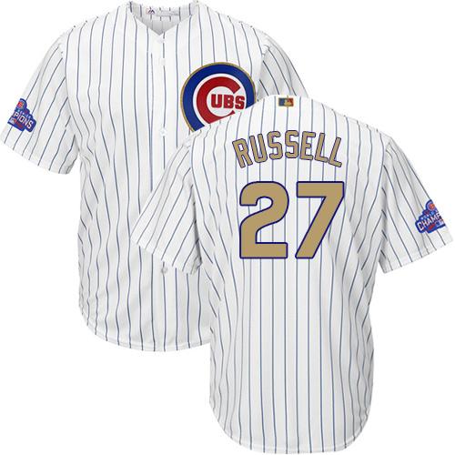 Cubs #27 Addison Russell White(Blue Strip) 2017 Gold Program Cool Base Stitched MLB Jersey